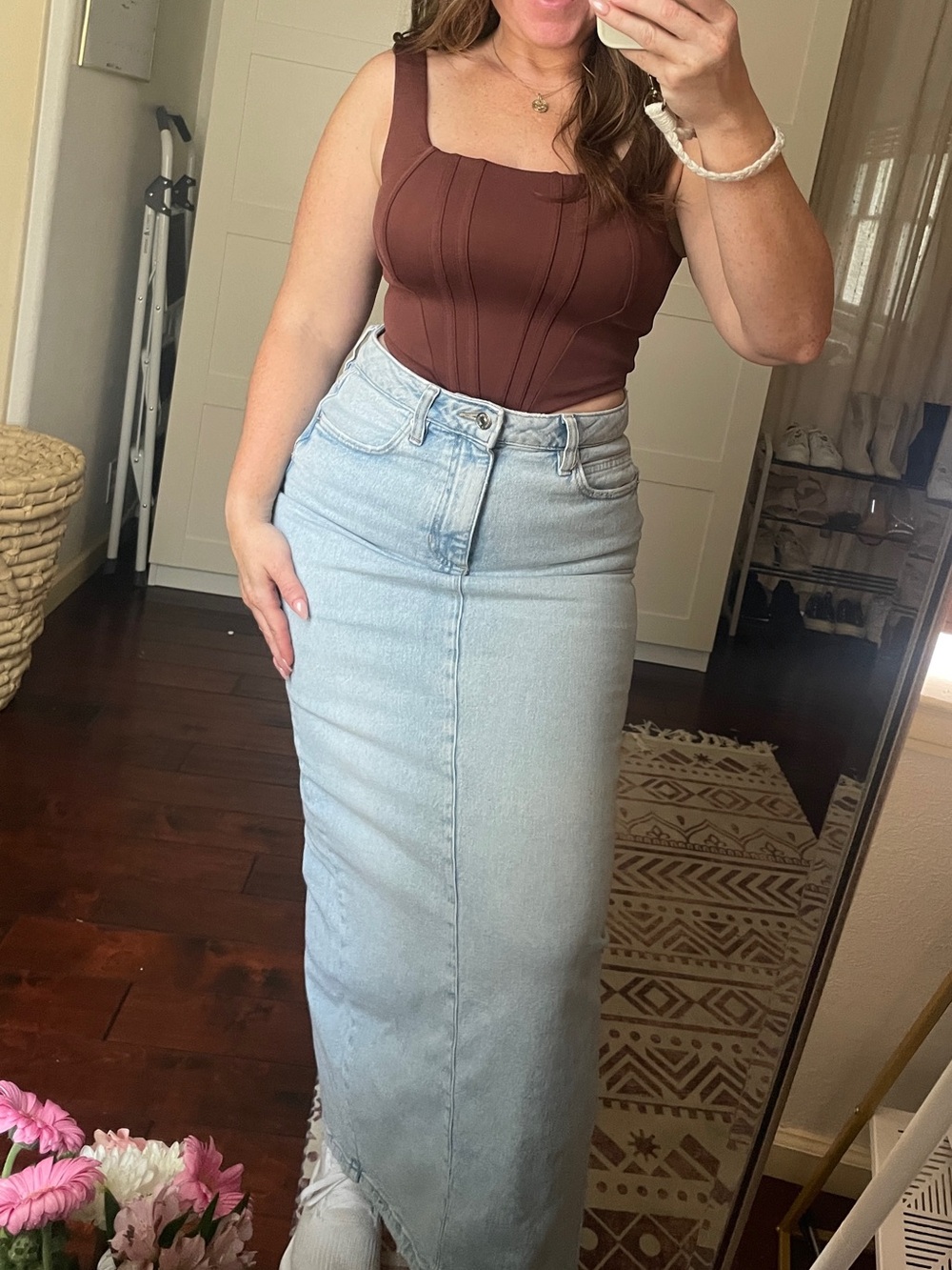 Forever 21 Sz M - Long Denim Maxi Skirt With Slit